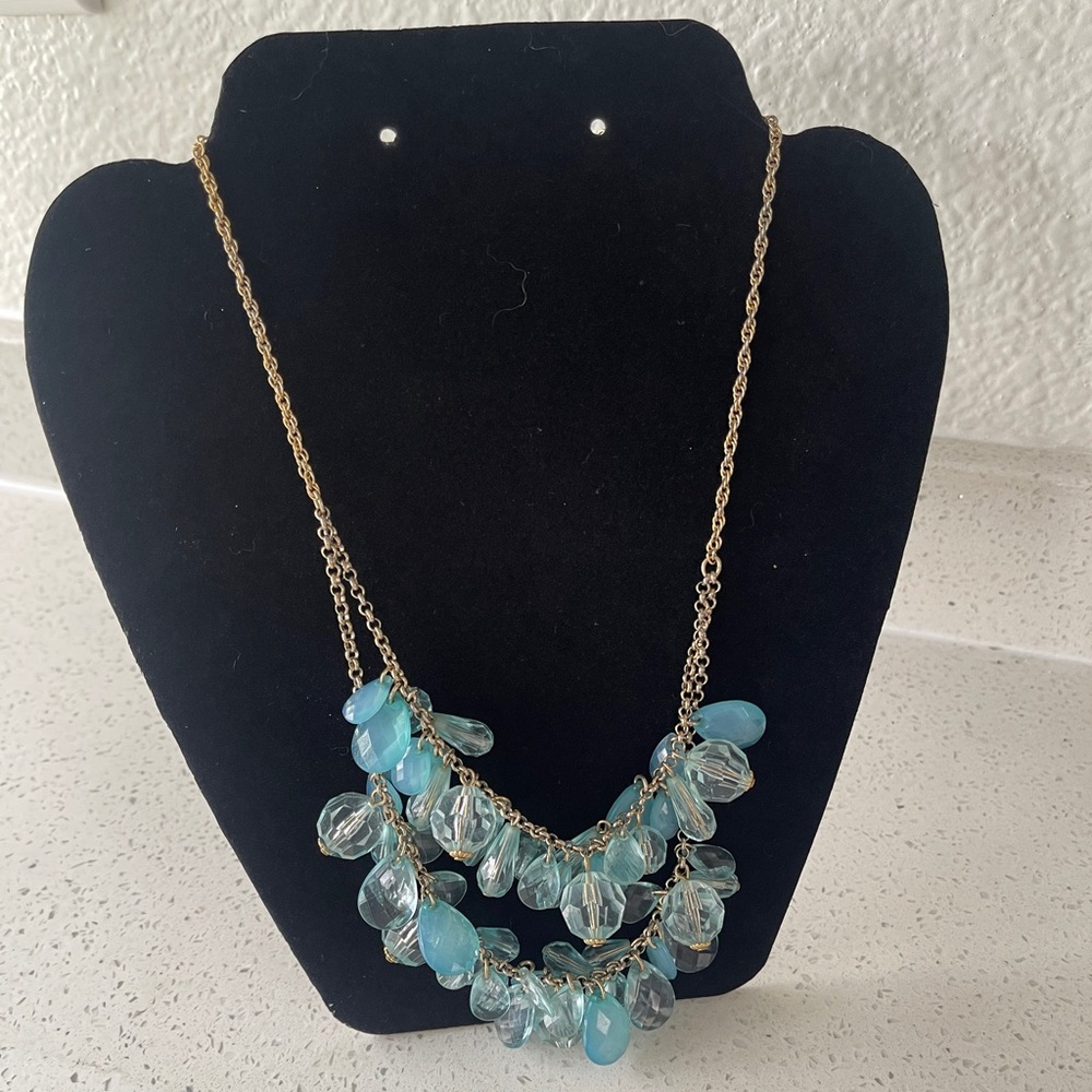 Blue Teardrop Statement Necklace